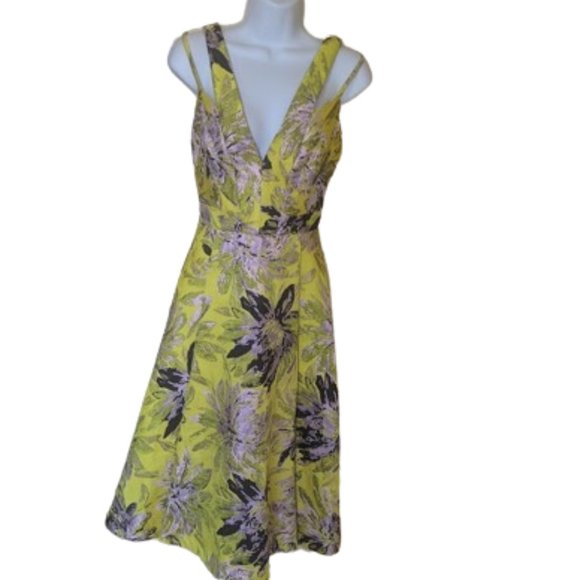 Spectacular Yellow Black Silver  A-Line, Fit & Flare Party Dress Size 0  NEW NWT - Picture 3 of 6